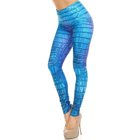 Plus Size Womens Creamy Soft Vibrant Blue‎ Dragon Full Length Leggings - Picture 2 of 6